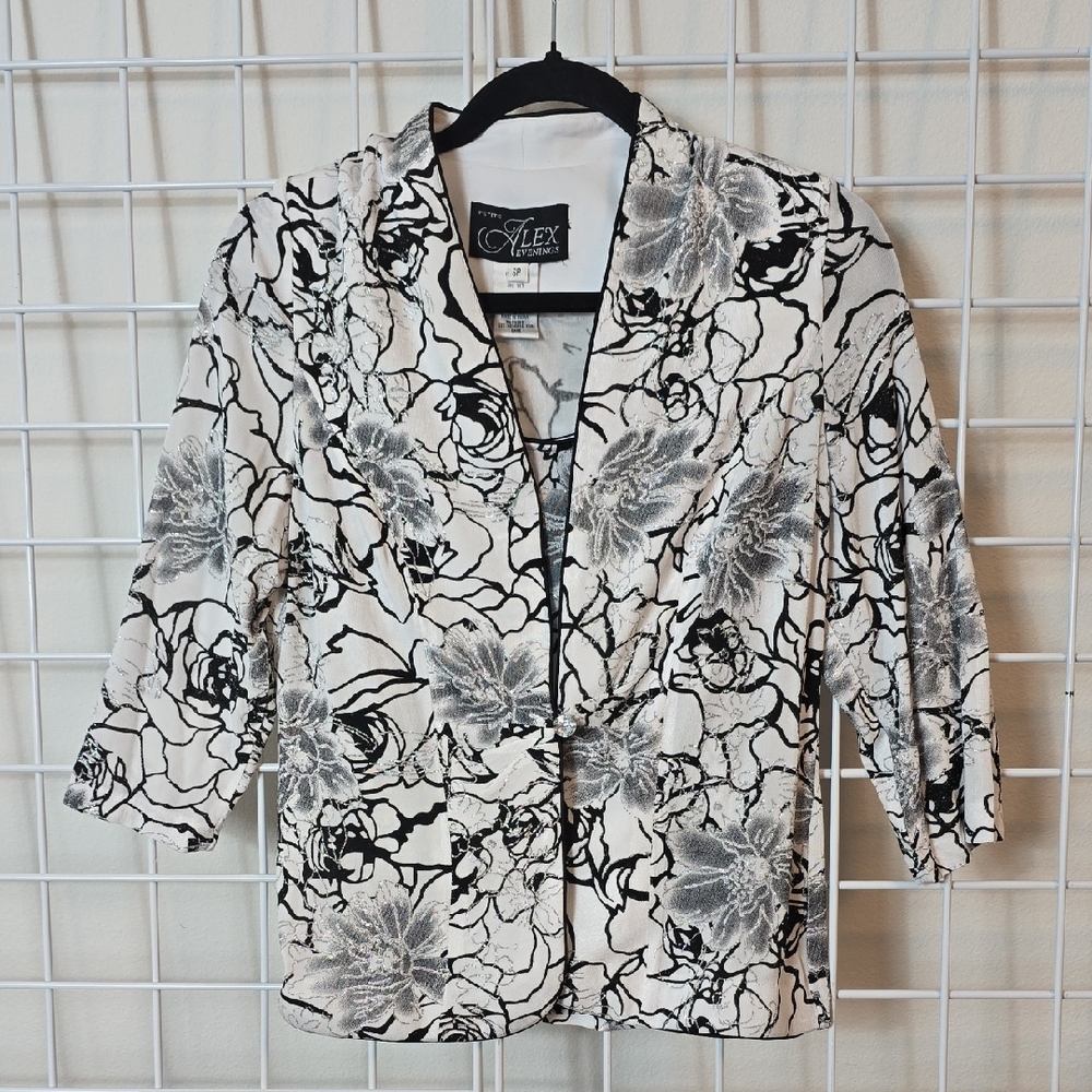 Alex Evenings Black And White  Floral Formal 2 Piece‎ Tank & Jacket set
